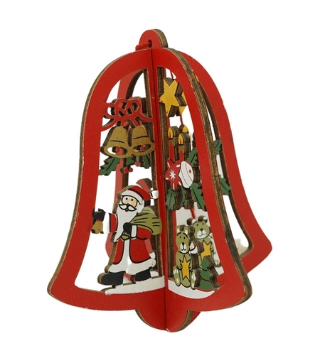 Ornament de brad clopotel, Flippy, multicolor, lemn, 10.5x9.5 cm