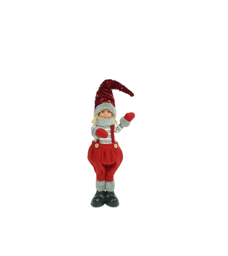 Ornament de Craciun papusa, Flippy, rosu/gri, textil, 58 cm