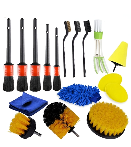 Set 17 Accesorii pentru Curatare Auto, Flippy, Interior si Exterior, 4 Capete pentru Bormasina, 5 Pensule, 3 Perii, 1 Laveta, 1 Manusa, 1 Perie