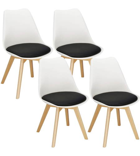 Set 4 scaune dining Verdhe pentru bucatarie cu perna tapitata cu piele ecologica, 44x82cm, alb negru