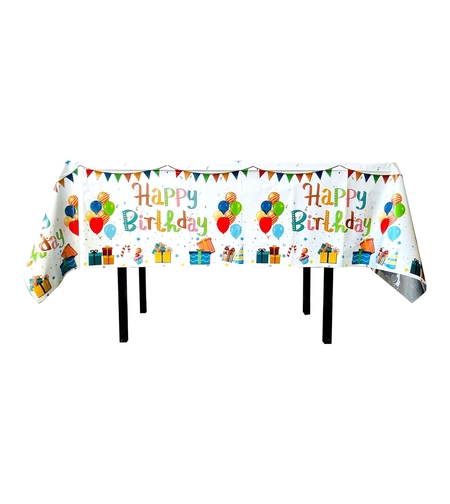 Fata de Masa, Flippy, din Folie, Imprimeu Happy Birthday cu Baloane, 137 x 183 cm, Alb