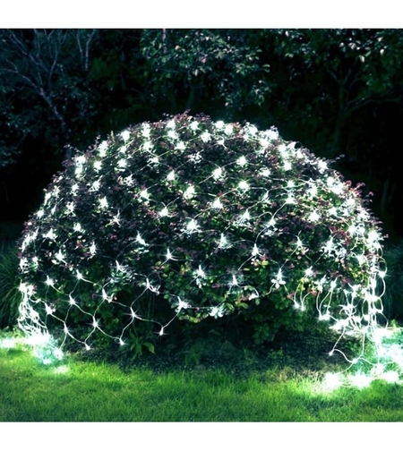 Instalatie Craciun Yoto, Tip Plasa, 1.2 m x 1.2 m, 80 LED-uri, Prelungitor 1.5 m, 8 Jocuri de Lumini, Interconectabila, Fir transparent, Interior/Exterior, Alb Rece