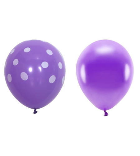 Set 10 Baloane din Latex, Flippy, Model Party cu Buline si Simple, 30 cm, Mov, 2.8 g