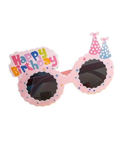 Ochelari Decorativi, Flippy, pentru Petrecere, din ABS, Unisex, Model Happy Birthday, 13.5 x 8.5 cm, Roz