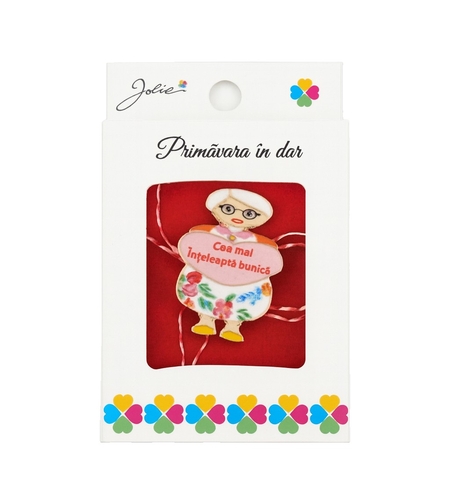 Martisor Brosa Mica in Cutie, Jolie, Dimensiune Brosa 2,5-3 cm, Material Metal, Model Cea Mai Inteleapta Bunica, Multicolor