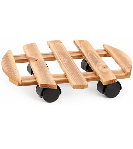 Suport ghiveci cu roti, suport mobil pentru plante, din lemn, diametru 36 cm, maro natur