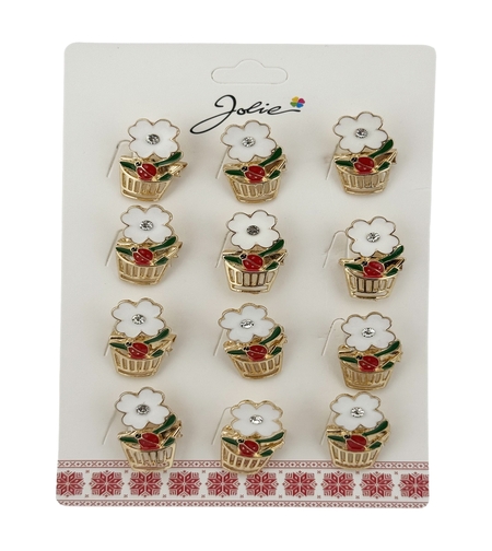 Brose Martisor, Jolie, Set 12 Bucati, Model Floare si Buburuza, Brose din Metal, Aspect Lacuit, Multicolor