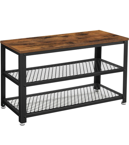 VASAGLE Raft pentru pantofi cu 2 polite, 73x30x45cm, otel, stil industrial, maro rustic si negru