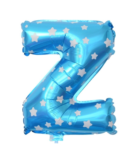 Balon Folie Metalizata Litera Z, Flippy, 40 cm, Cu Imprimeu Stelute, Umflati cu Heliu sau Aer, Ambalaj Individual, Pai inclus, Albastru