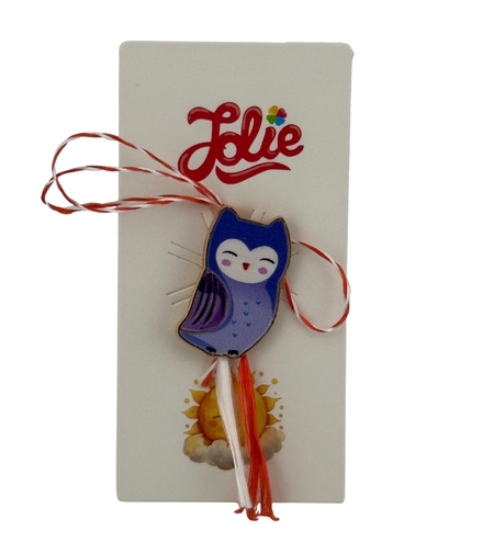 Martisor pentru copii, Jolie, Material Metal, Ambalaj Carton cu Design, Dimensiune Brosa Aproximativ 2x2 cm, Multicolor, Model Pasare