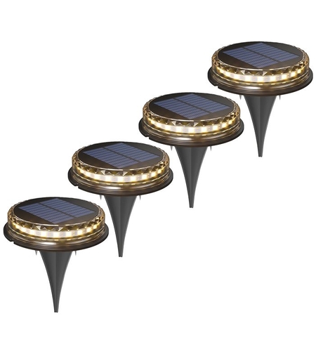 Lampa solara LED Set 4 Bucati, Flippy, Tip Spot pentru Gradina, 8 LED-uri, ABS si Policarbonat, Baterie 1.2V, 600mah, 12 x 13.5 cm, Lumina Alba Cald, Negru/Auriu