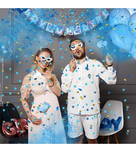 Tun Confetti, Flippy, Model Gender Reveal, Boy or Girl, 40 cm, Ambalaj din Carton, Eliberare prin Rasucire, Albastru