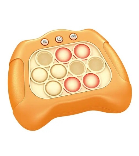 Joc Pop It, Flippy, consola, joc interactiv, antistres, cu baterii, Abs si silicon, Portocaliu, 12 x 10 x 5.8 cm