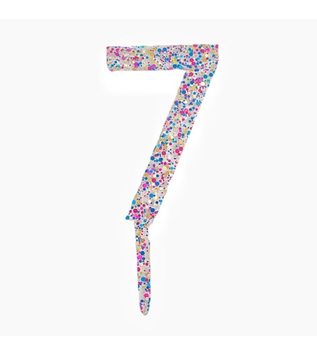 Decoratiune Topper pentru Tort, Flippy, din Acrilic cu Fulgi de Sclipici, Model Cifra 7, Inaltime 18.5 cm, Transparent Multicolor
