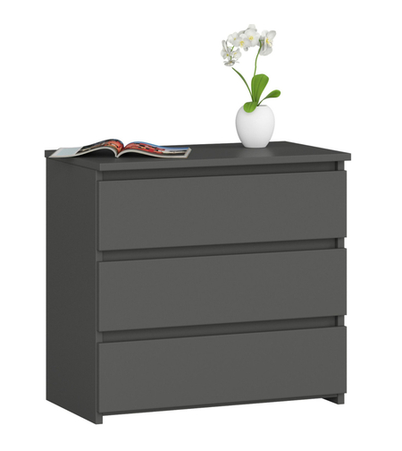 Noptiera cu 3 sertare, PAL laminat 16 mm, 60x35x57 cm, gri mat