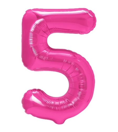 Balon din Folie Metalizata Flippy, Figurina Cifra, Tema Aniversare 40 cm, Ambalaj Individual, Pai inclus, Umflare cu Aer sau Heliu, Roz, Cifra 5