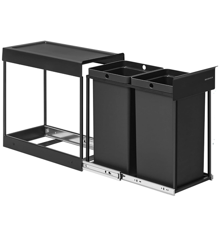SONGMICS Cos de gunoi incorporabil in mobila, cu 2 compartimente 2x15L, cadru metalic extensibil, 48x25x44 cm, negru