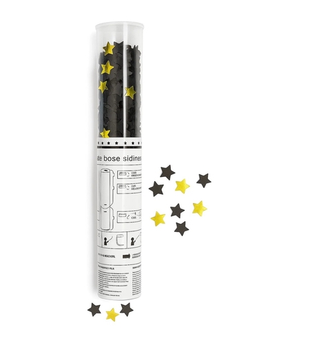Tun de Confetti, Flippy, 40 cm, Model Stelute din Folie si Hartie, Ambalaj PET, Negru