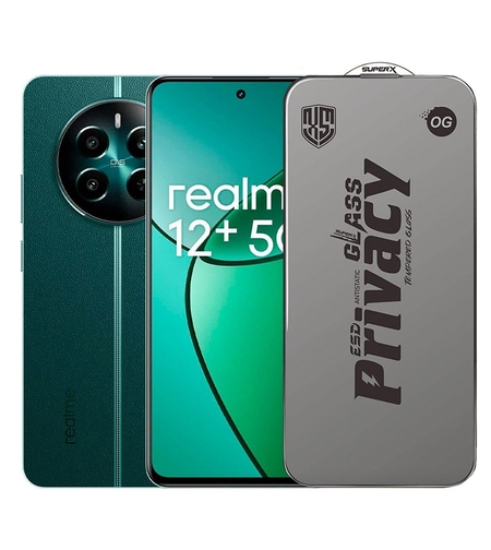 Folie de Protectie pentru Realme 12+, Vafy, Sticla Securizata ESD Antistatica, Super-X Privacy OG, Margini Negre, 0.30 mm, Transparent Inchis