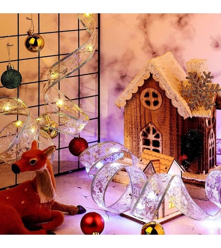 Panglică LED de Crăciun Flippy Aurie, lungime 1 m , 10 LED-uri, Baterii, Alb rece