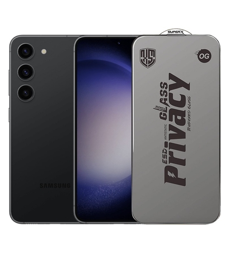 Folie de Protectie pentru Samsung Galaxy S23, Vafy, Sticla Securizata ESD Antistatica, Super-X Privacy OG, Margini Negre, 0.30 mm, Transparent Inchis