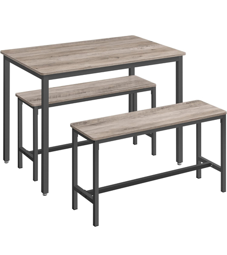 VASAGLE Masa de bar cu 2 banci, design industrial, 110x70x75cm, stejar sonoma
