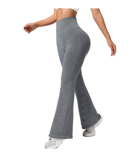 Pantaloni Sport de Dama, Flippy, pentru Yoga, Talie Inalta, Evazati, Tricotati, Gri Deschis, Marime M