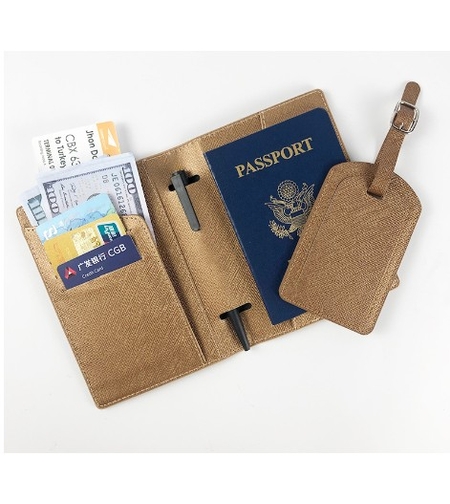 Portofel pentru Pasaport si Carduri, Vafy, 23x16 cm, 70g, din Piele PU, Suport Pix, Accesoriu Suport Eticheta, Unisex, Multifunctional, Maro