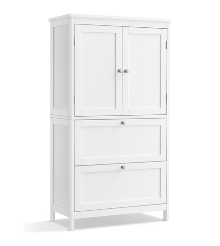 VASAGLE Dulap de baie, din MDF, cu 2 sertare si 2 usi, raft reglabil, 30x60x110cm, alb