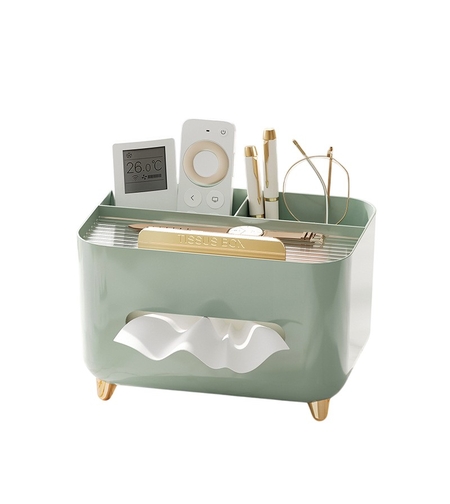 Suport pentru Servetele, Flippy, Cutie Multifunctionala, Design Minimalist, ABS, cu Suport pentru Obiectele Personale, pentru Birou, 21x15x13 cm, Verde