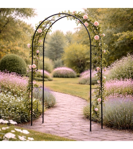 Pergola gradina pentru plante cataratoare cu ancore montaj, structura otel, 114x37x230 cm, verde inchis