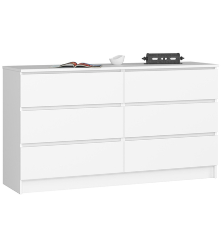 Comoda cu 6 sertare, PAL laminat, 138x40x77 cm, alb mat