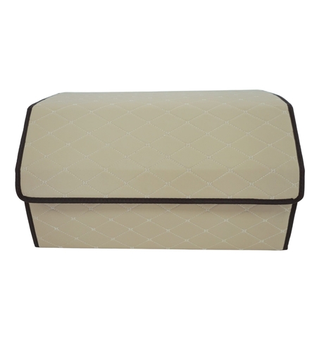 Cutie de Depozitare Auto, Flippy, Organizator Premium Portbagaj, 2 Compartimente Depozitare, Geanta Multifunctionala din Piele Ecologica, Pliabil si Rezistent la Uzura, Bej Deschis, 55 x 30 x 30cm