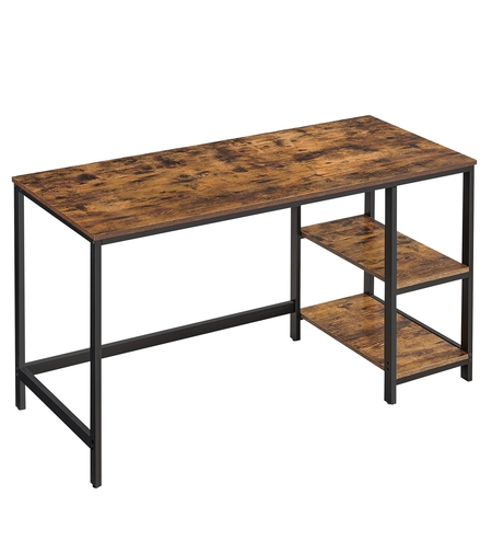 VASAGLE Birou cu 2 rafturi stanga sau dreapta, stil industrial, 60x140x76 cm, maro rustic