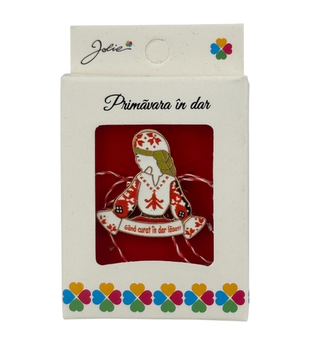 Martisor Brosa Mica in Cutie, Jolie, Design cu Mesaj, Material Metal, Dimensiune 2.5-3 cm, Model Traditional Femeie