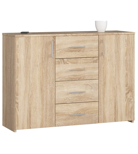 Comoda cu 4 sertare si 2 usi, PAL laminat, 110x35x80 cm, stejar sonoma