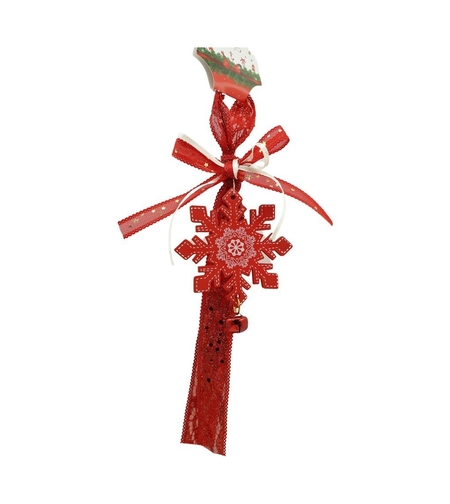 Ornament de brad fulg de nea, Flippy, rosu, lemn, 25 cm