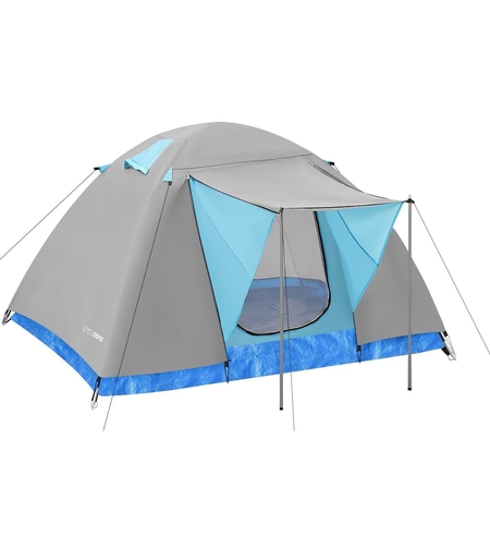 Cort camping iglu, 4 persoane, impermeabil, plasa anti-insecte, 240x210x130 cm, gri