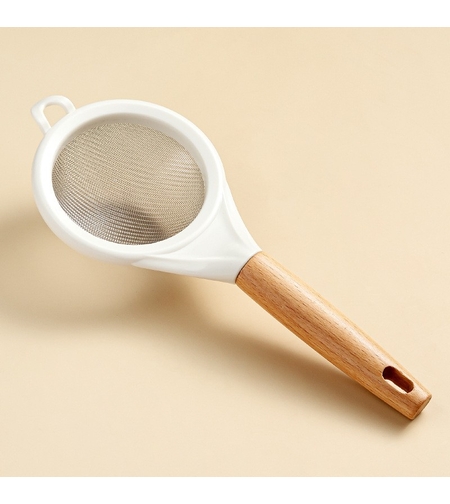 Strecuratoare, Mini Sita din Inox Silicon si Lemn, Flippy, Sita pentru Bucatarie pentru Faina, Ceai si Alte Alimente, 25 x 10 cm Alb