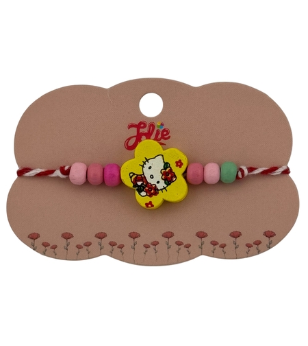 Martisor Bratara Multicolora pentru Copii, Jolie, din Lemn si Textil, Model Pisica