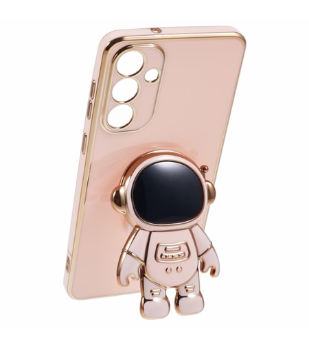 Husa Telefon 2in1, Vafy, Compatibila Samsung Galaxy S24 Plus, Carcasa TPU cu Suport Inclus Tip Astronaut, Protectie Camere, Roz
