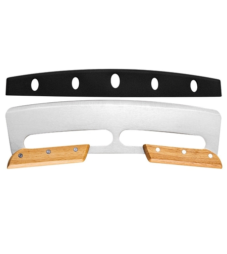 Taietor Feliator de Pizza, Flippy, din Otel Inoxidabil, cu Capac, Maner din Doua Bucatie, din Lemn, Antialunecare, Lama Neteda si Ascutita, 34x10 cm, Maro