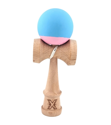 Jucarie Interactiva Kendama Profesionala, Flippy, din Lemn, 18 cm, Joc de Indemanare pentru Copii si Adulti, Bicolor Turcoaz Roz