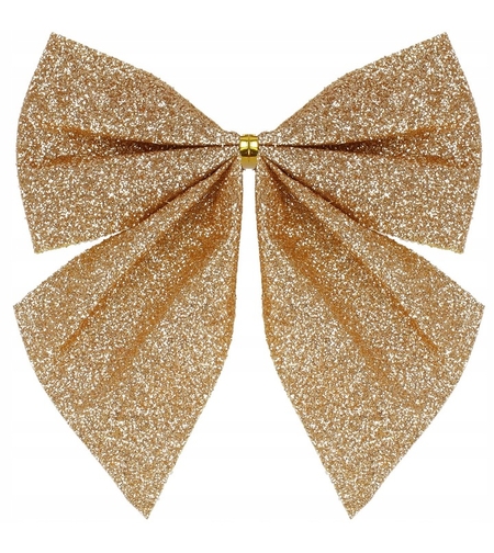 Set 3 ornamente pentru bradul de Craciun, fundita, 11cm, auriu