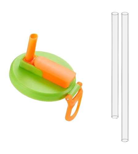 Capac Anti Varsare pentru Doze, Vafy, Model cu Pai Transparent, Reutilizabil, din Plastic, cu Maner Transportabil, 5.4 cm, Verde