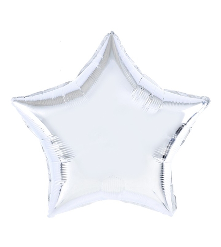 Balon din Folie Metalizata, Flippy, Figurina Stea, Model Simplu, Tematica Aniversare, 40 cm, Ambalaj Individual, Pai Inclus, Umflare cu Aer sau Heliu, Argintiu