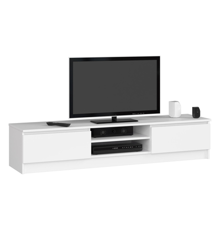 Comoda TV cu 2 usi si rafturi centrale, PAL laminat, 160x40x33 cm, alb mat