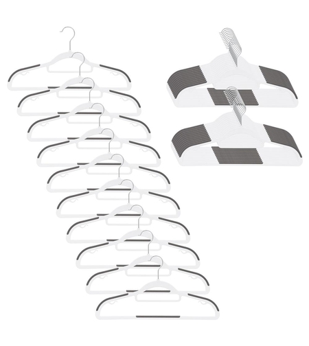 Set de 30 de umerase antiderapante pentru haine, din PE, cu carlig metalic rotativ, 41 cm, alb si gri