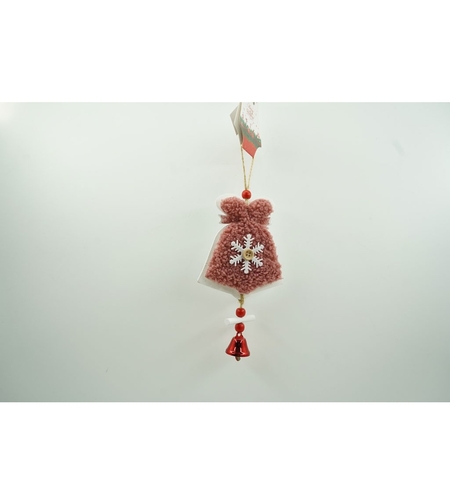 Ornament de brad broderie cu clopot, Flippy, roz, lemn, 18 cm
