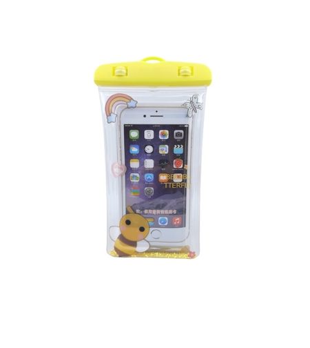 Husa subacvatica Glitter Kids Waterproof Flippy, Snowproof, Universala, cu Snur, pentru telefon sau documente, Bee, Galben